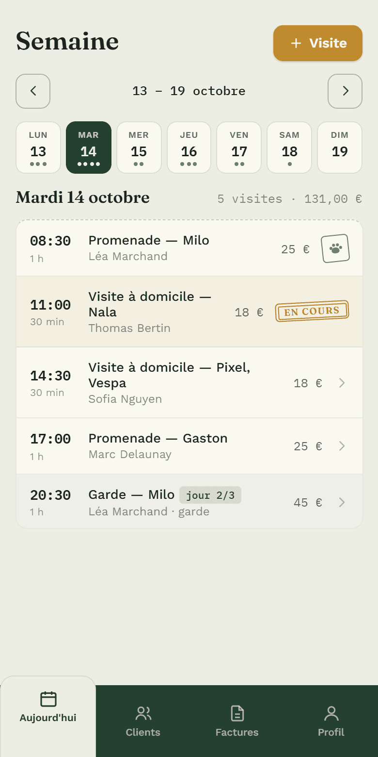 Le planning de la semaine dans Patoune